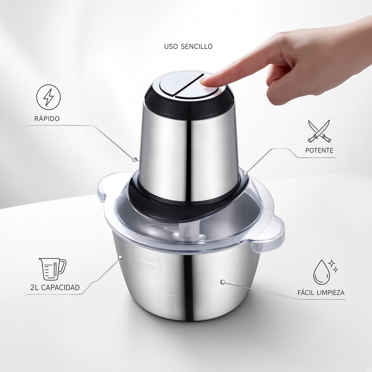 Picadora Procesadora Eléctrica 2L – 800W, 4 Cuchillas